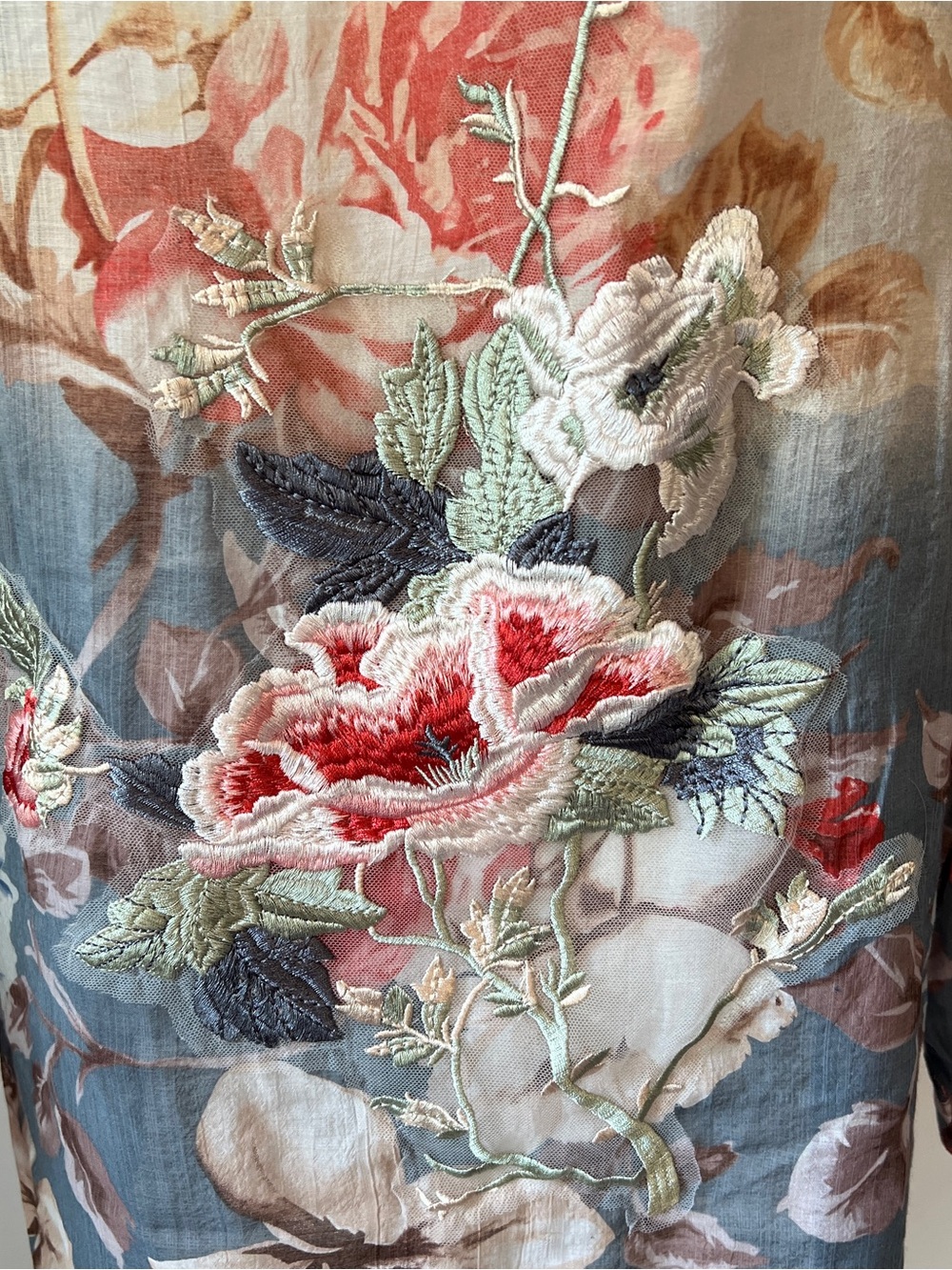 Soft Surroundings Floral Embroidered Sheer Tunic Blouse Boho Large long sleeve - Picture 4 of 9